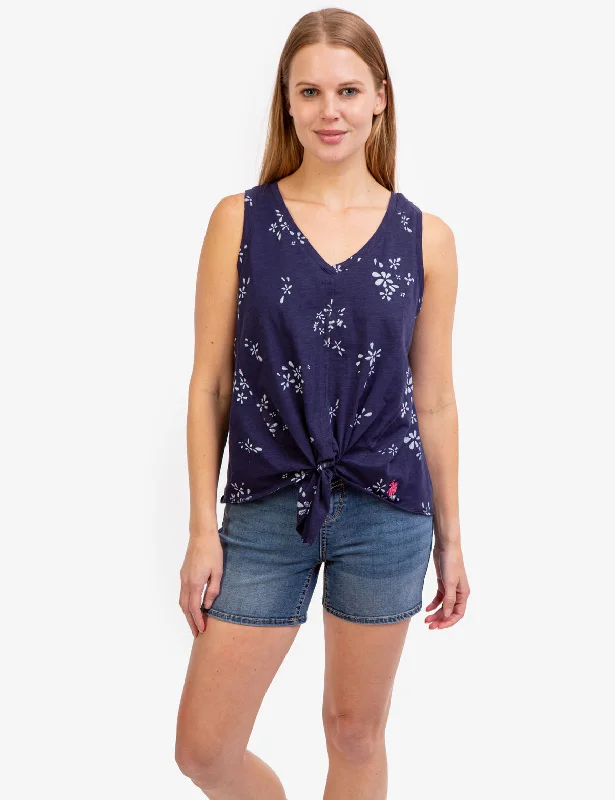 FLORAL V-NECK FRONT TIE TANK TOP