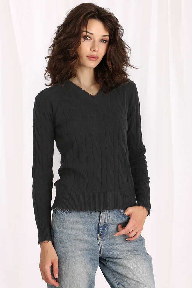 Cotton Cable Long Sleeve with Frayed Edges