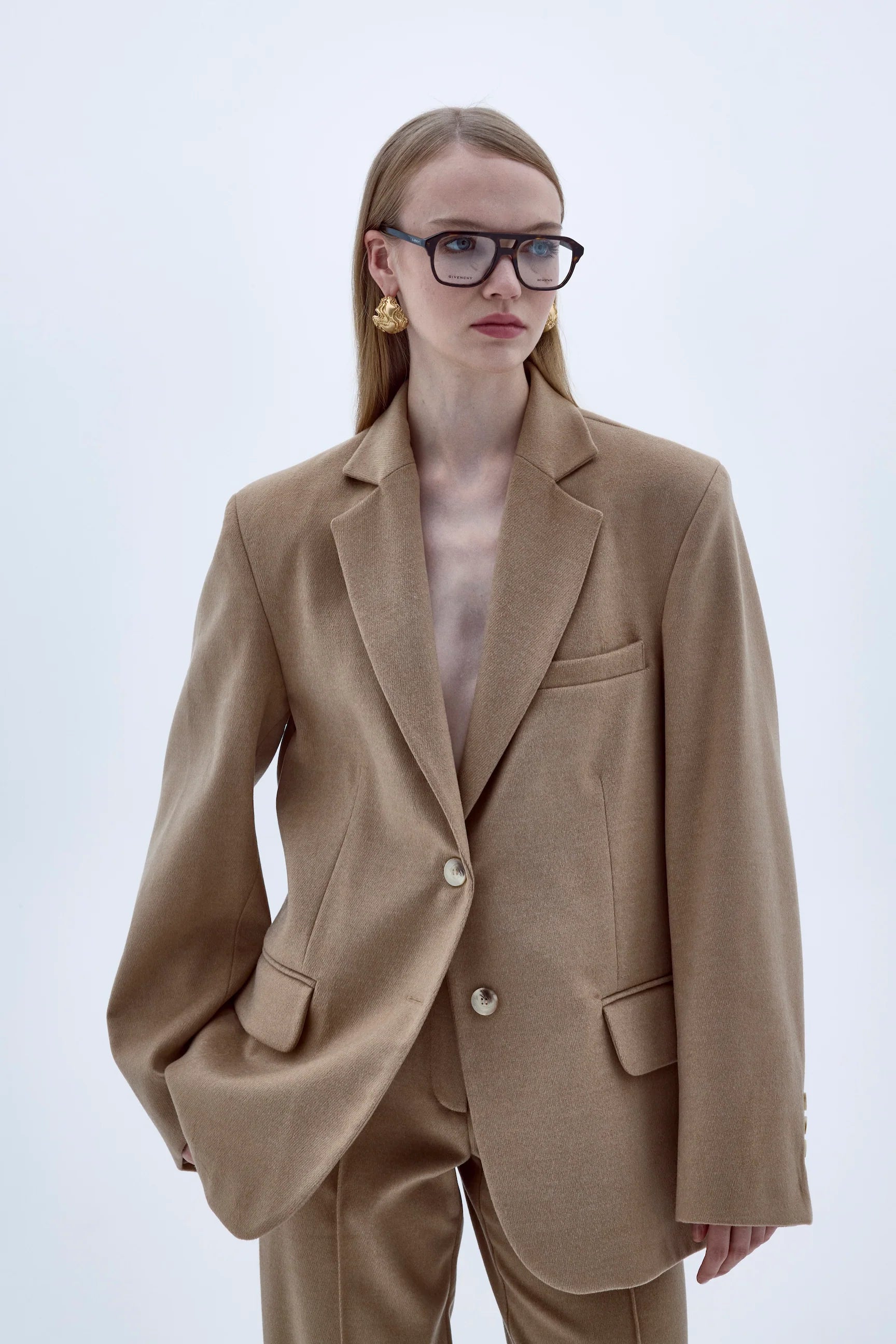 Boxy Wool Blazer in Camel