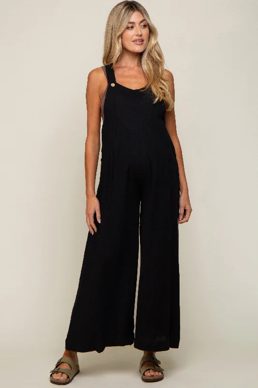 Black Pocket Front Maternity Wide Leg Jumpsuit