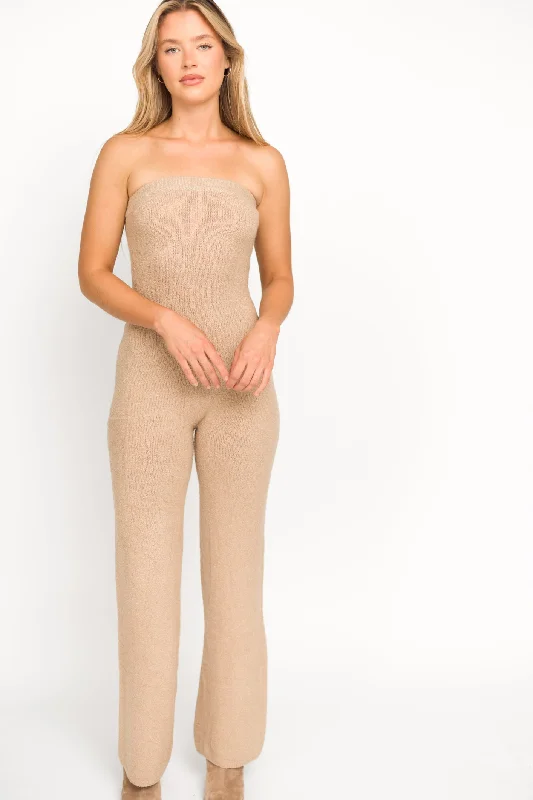 James Strapless Jumpsuit in Tan