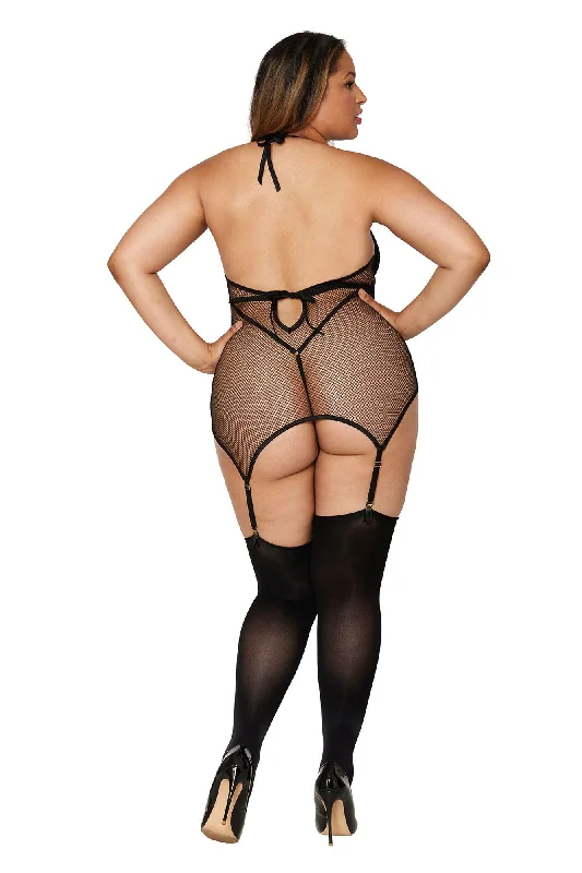 Garter Slip Teddy - Queen Size - Black