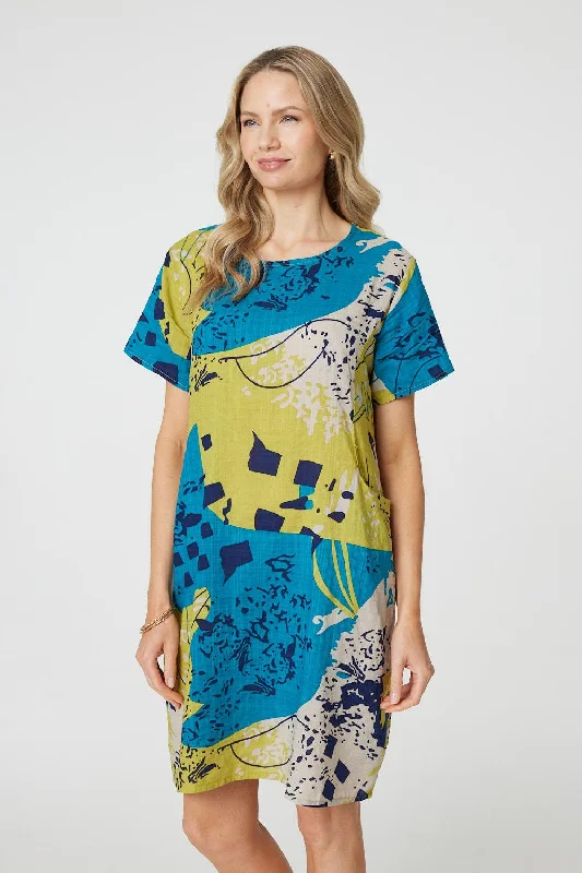 Abstract Print Short Sleeve Shift Dress