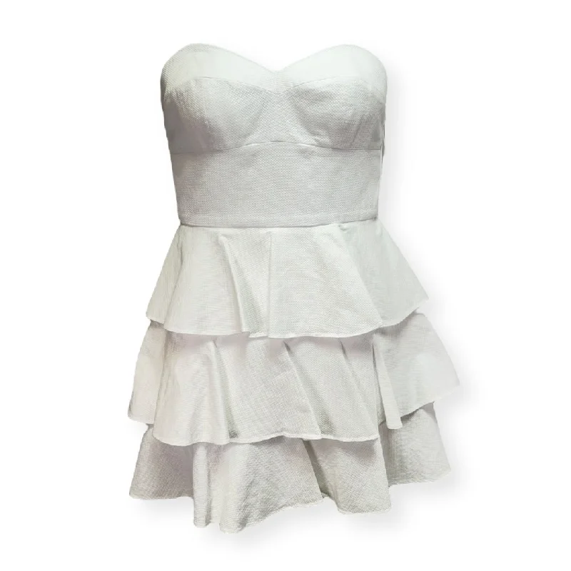 Tiered Ruffle Dress in White Pique By Amanda Uprichard In White, Size: L