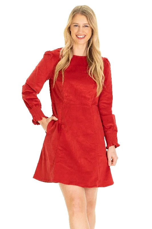 Marina Dress in Red Corduroy