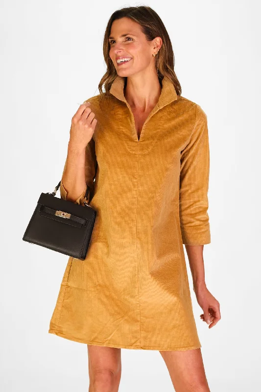 Victoria Dress in Camel Corduroy