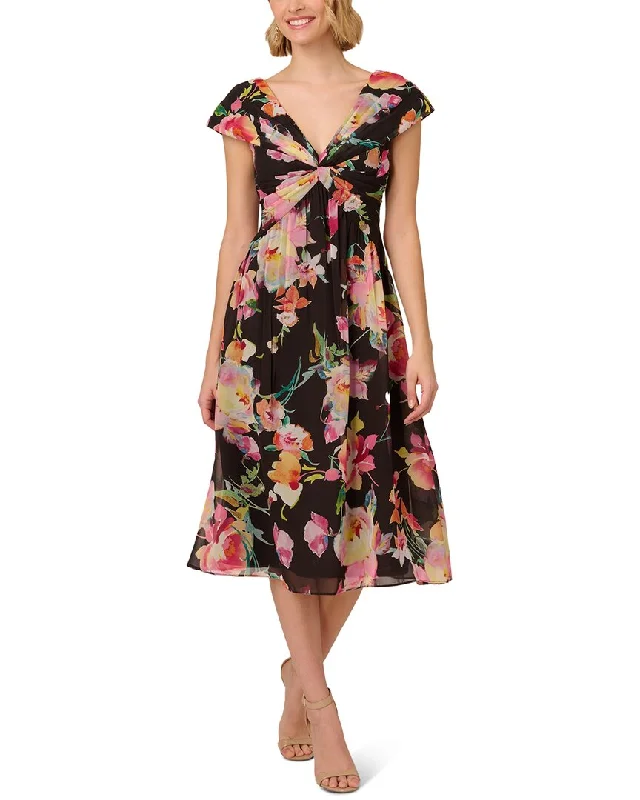 Adrianna Papell Printed Front Twist Midi Dress