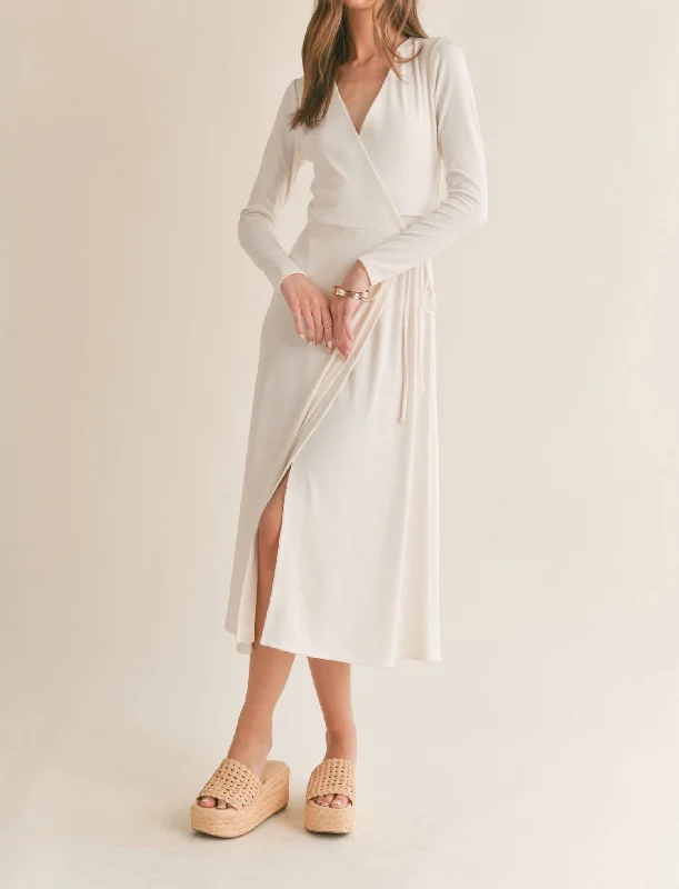 Icon Wrap Midi Dress In Off White