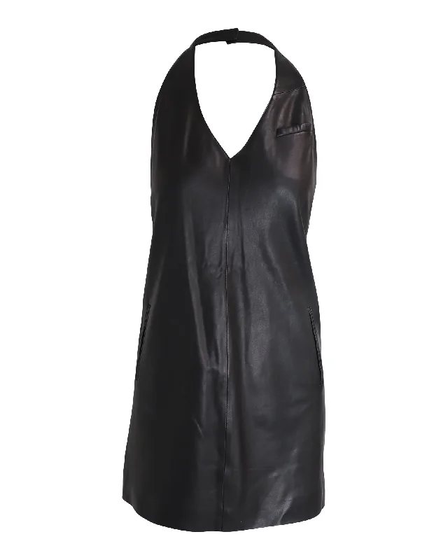 Alexander Wang Open-back Halter Mini Dress in Black Lambskin Leather