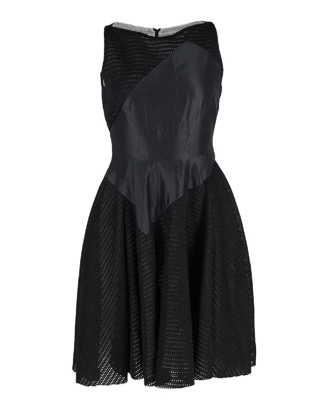 Antonio Berardi Sleeveless Open-Knit Mini Dress in Black Polyamide