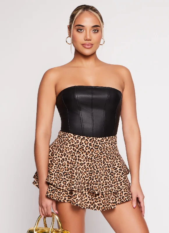 Animal Print Tiered Mini Skirt