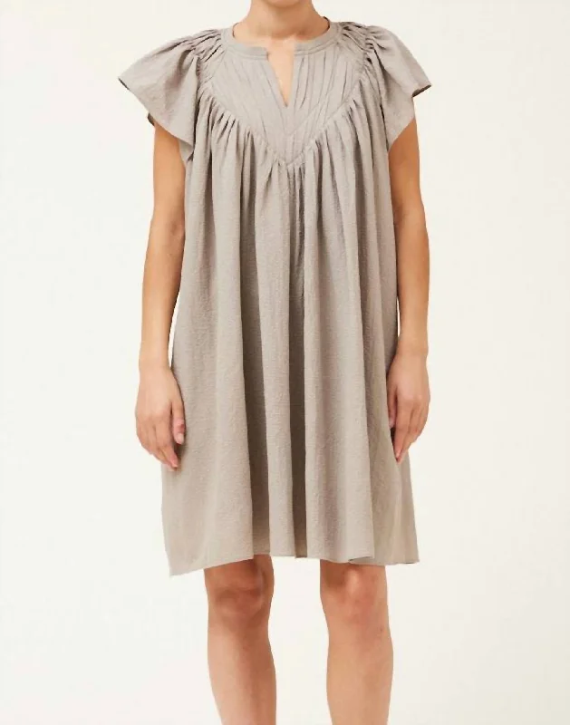 Crepe Flutter Sleeve Mini Dress In Dry Moss