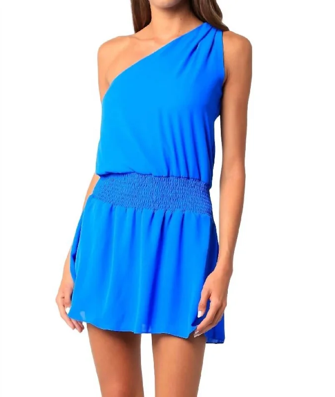 Elle One Shoulder Mini Dress In Royal Blue