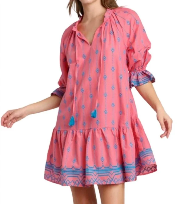 Embroidery Mini Dress In Pink/blue