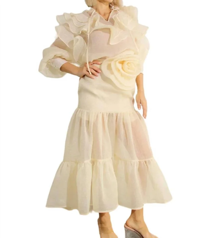 Flower Belt Organza Skirt In French Vanilla