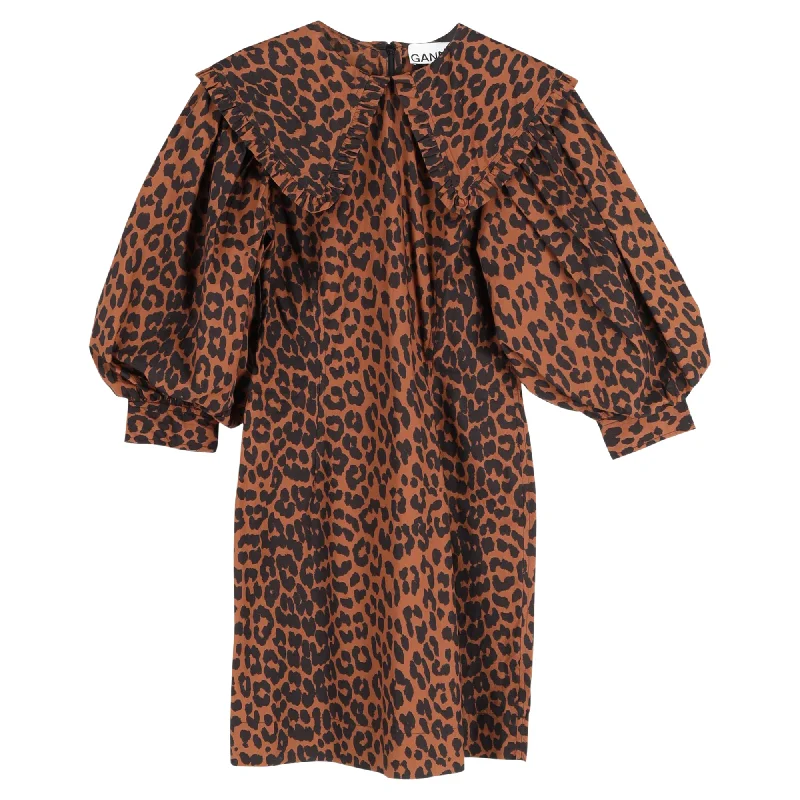 Ganni Poplin Mini Dress in Animal Print Cotton