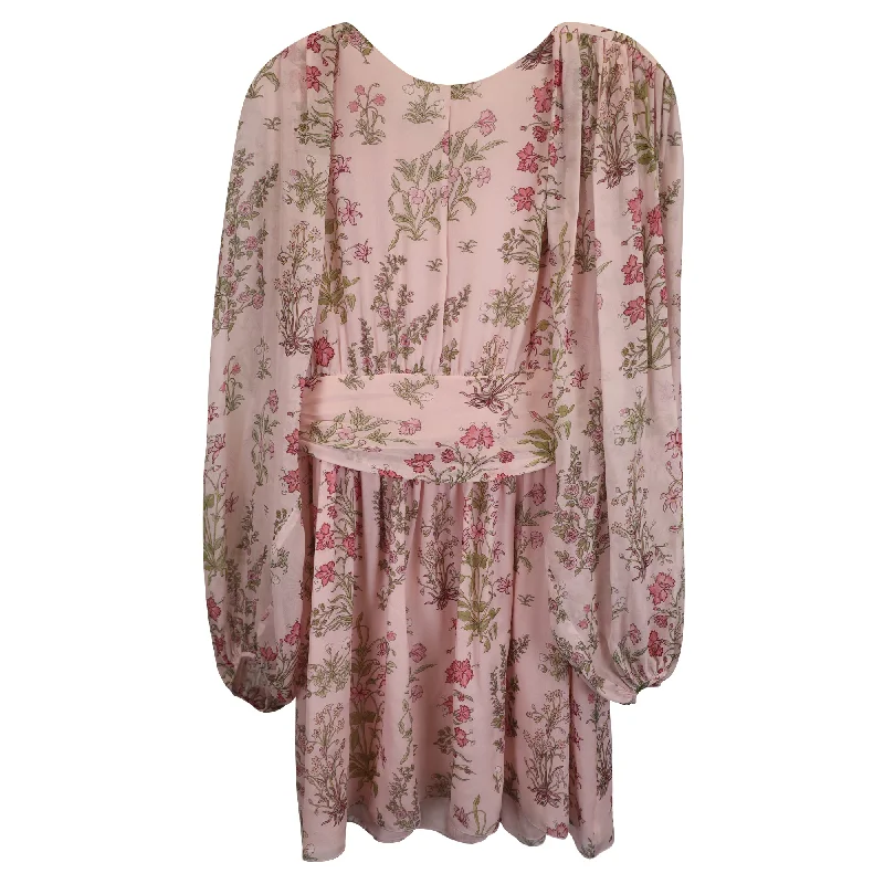 Giambattista Valli Floral Georgette Mini Dress in Pink Silk