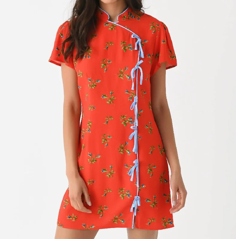 Harlow Mini Dress In Red Rosebud Print