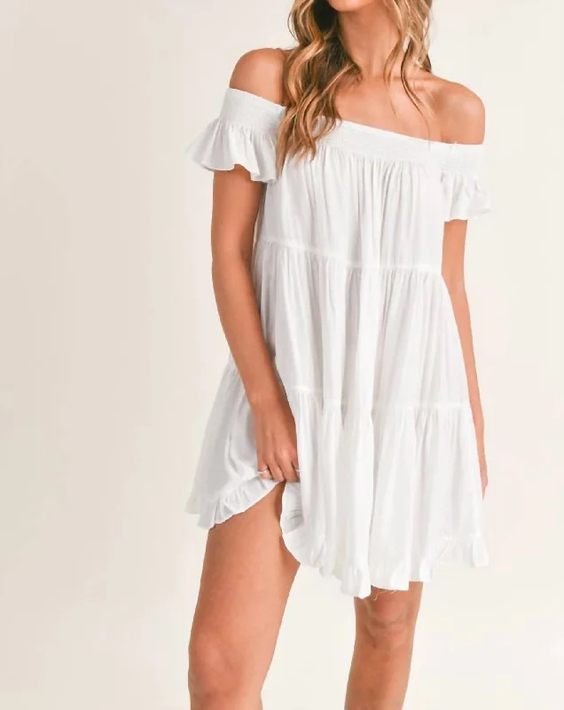 Off The Shoulder Mini Dress In Off White