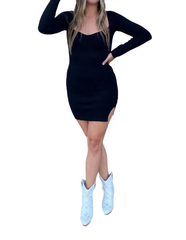 Ribbed Sweater Mini Dress In Black