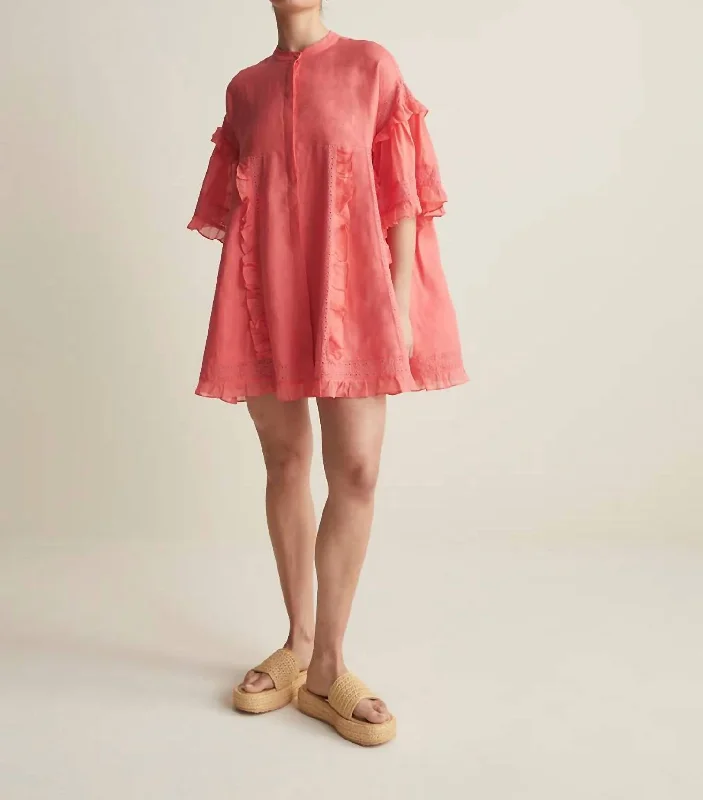 Sadie Linen Mini Smock Dress In Flamingo