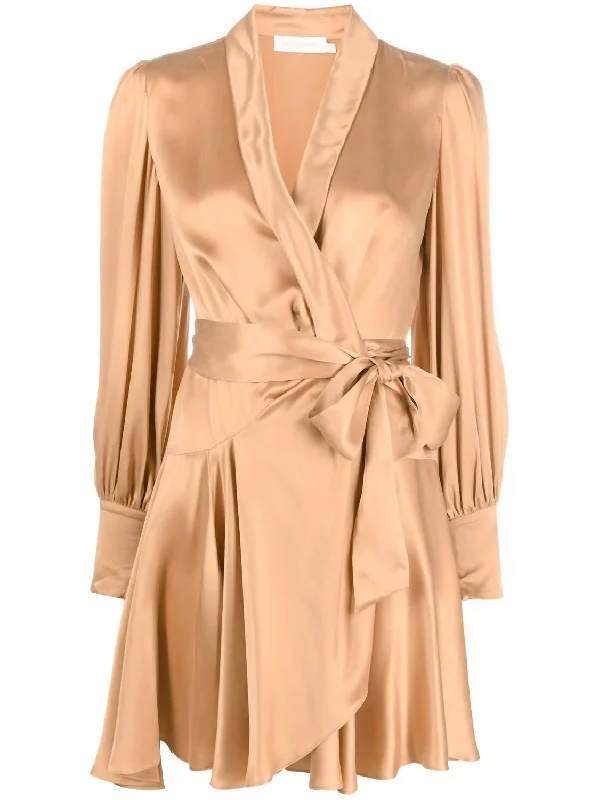 Silk Wrap Mini Dress In Sand