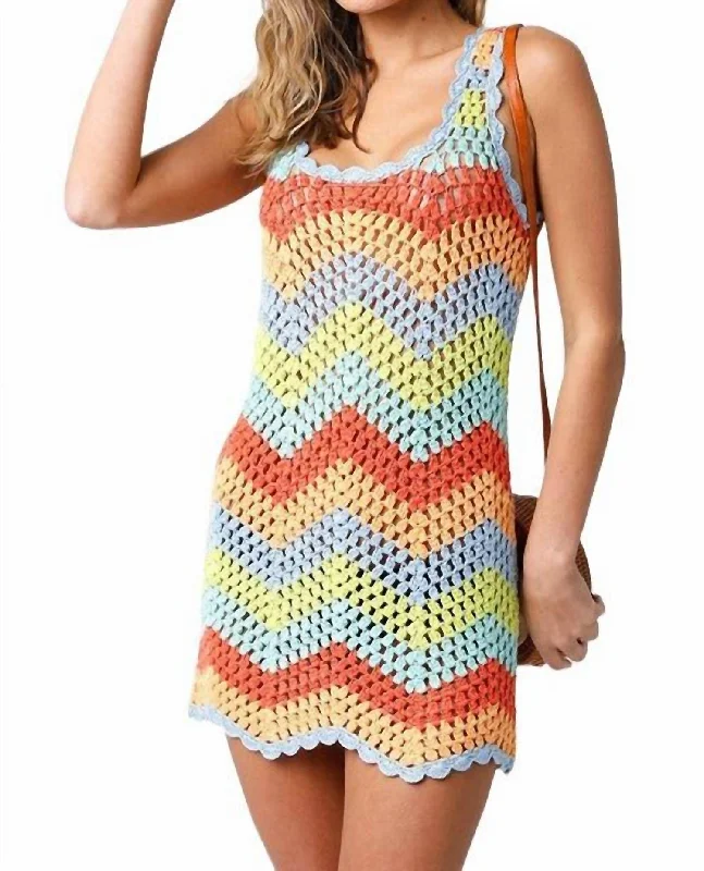 Tropics Crochet Mini Dress In Multi Color