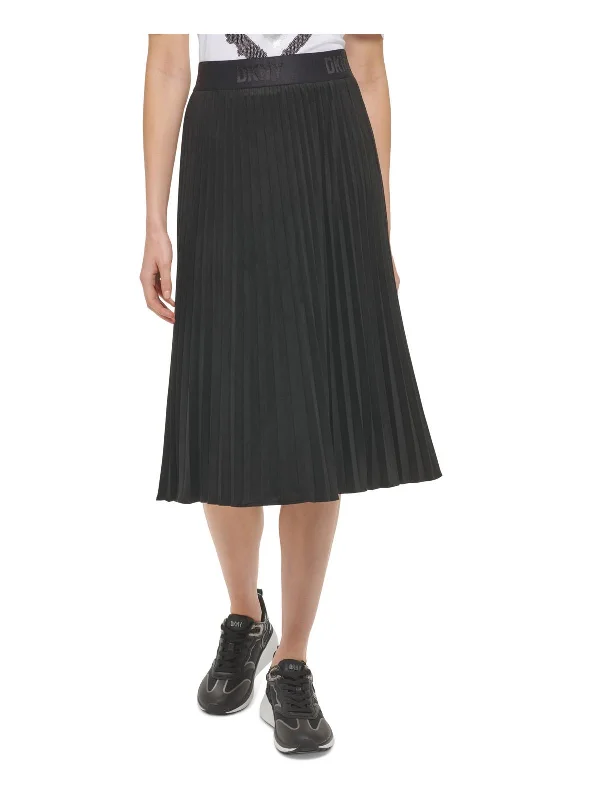 Womens Faux Suede Midi Pleated Skirt