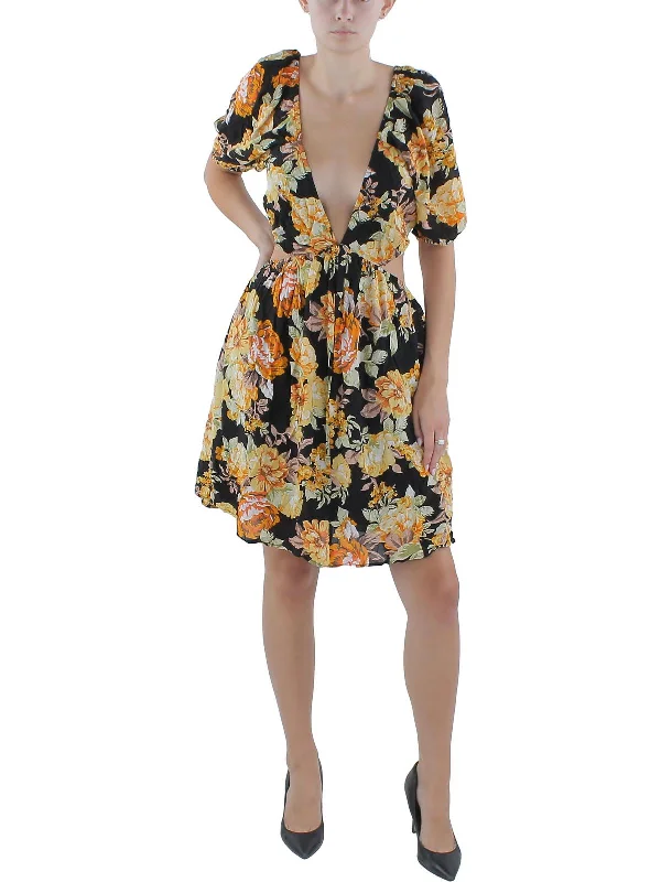 Womens Floral Print Cut-Out Mini Dress