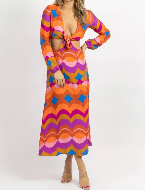 Cutout Longsleeve Maxi Dress In Technicolor