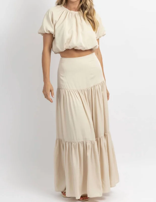 European Summer Puff Sleeve Maxi Set In Beige