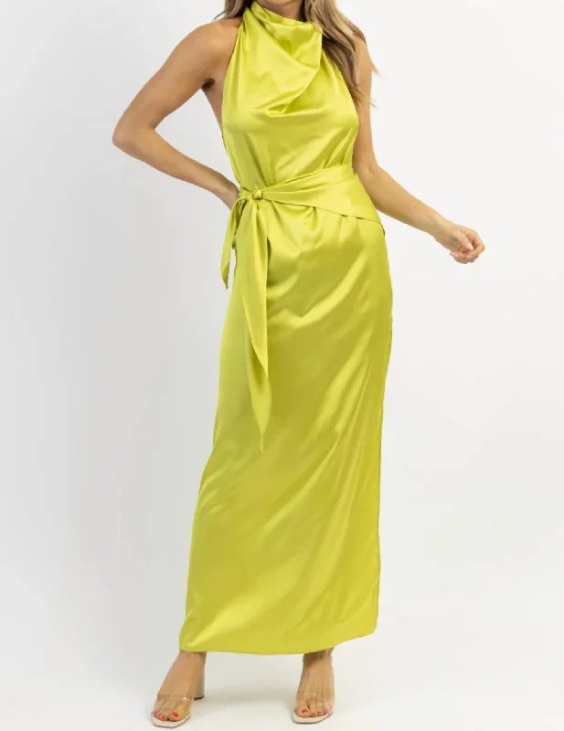 Golden Hour Drape Maxi Dress In Lime