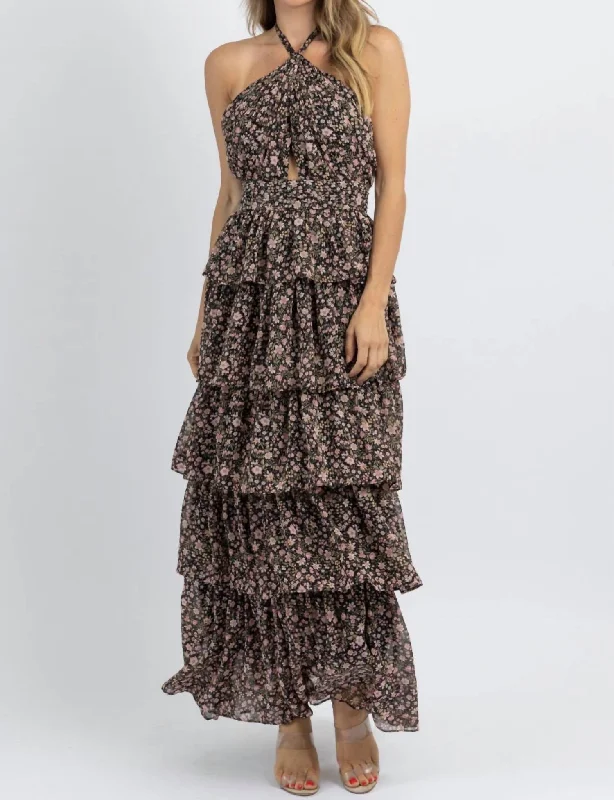 Hyland Floral Frill Maxi Dress In Black