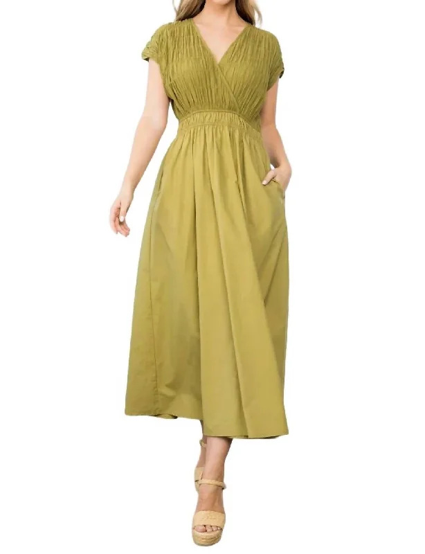 Jeannie Smocked Poplin Maxi Dress In Olive