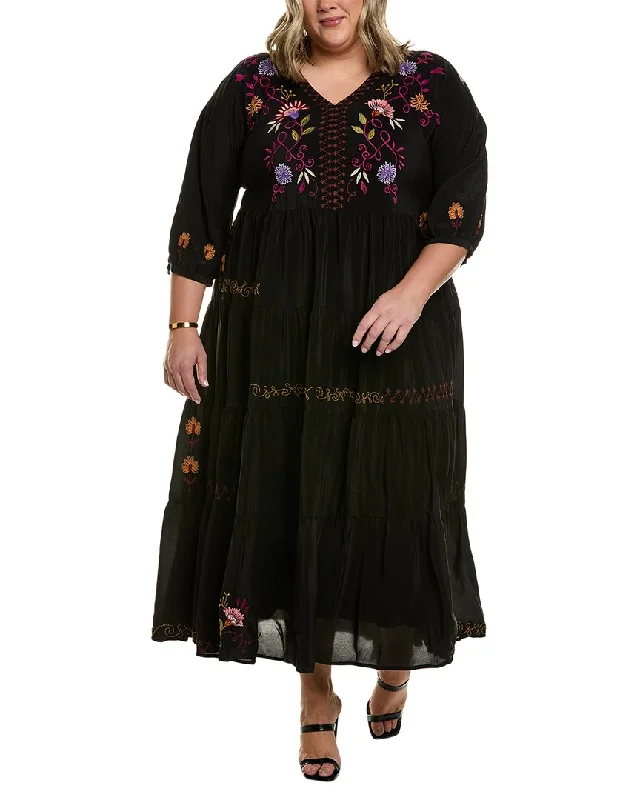 Johnny Was Plus Toni Dolman Tiered Silk Maxi Dress