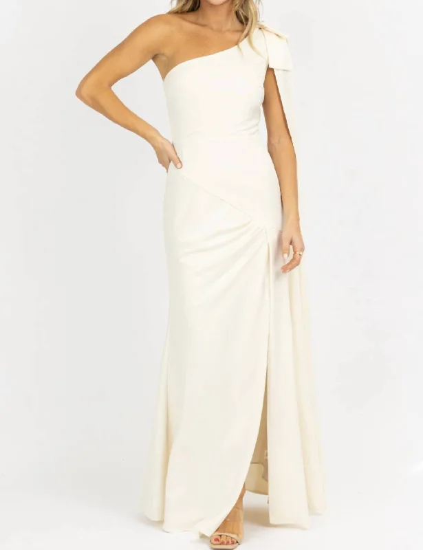 One Shoulder And Sash Satin Maxi Dress In Ivory