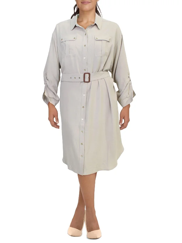 Plus Womens Collared Maxi Shirtdress