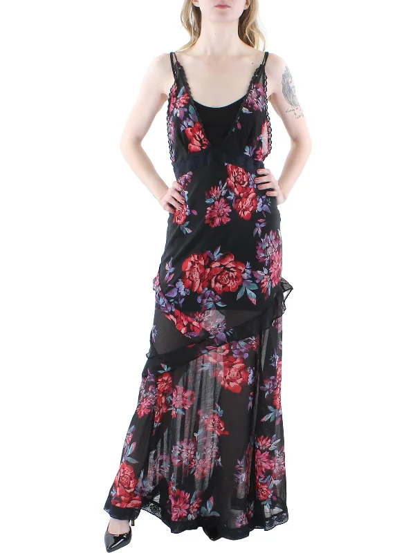 Womens Chiffon Floral Maxi Dress