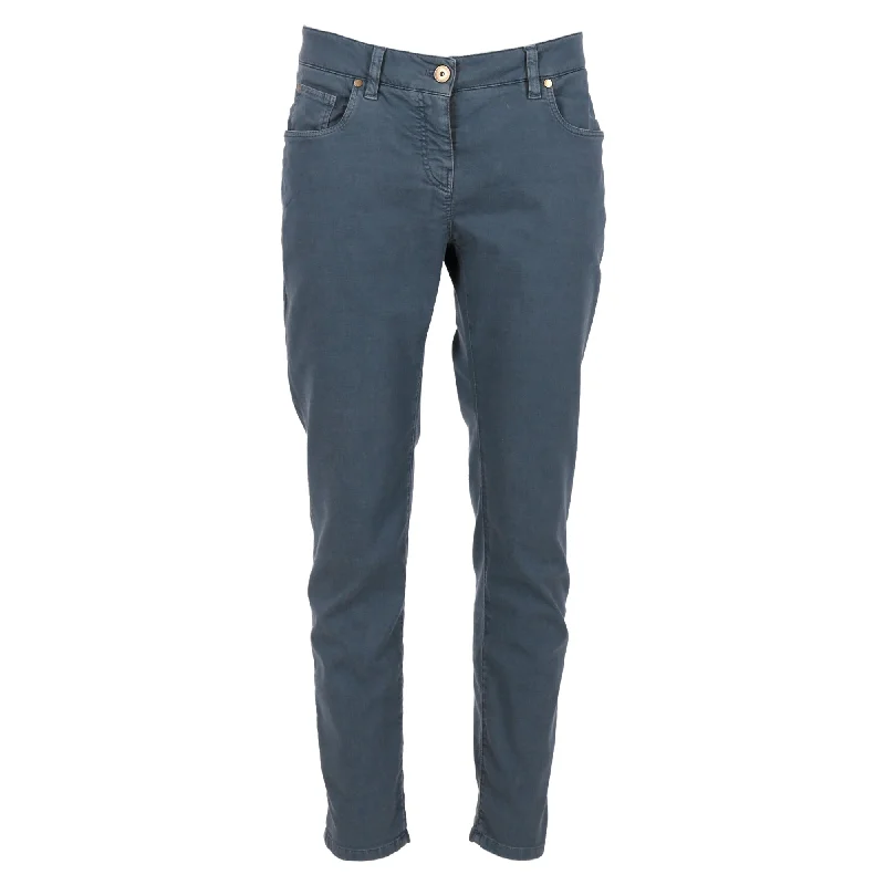 Brunello Cucinelli Slim Fit Pants in Blue Cotton