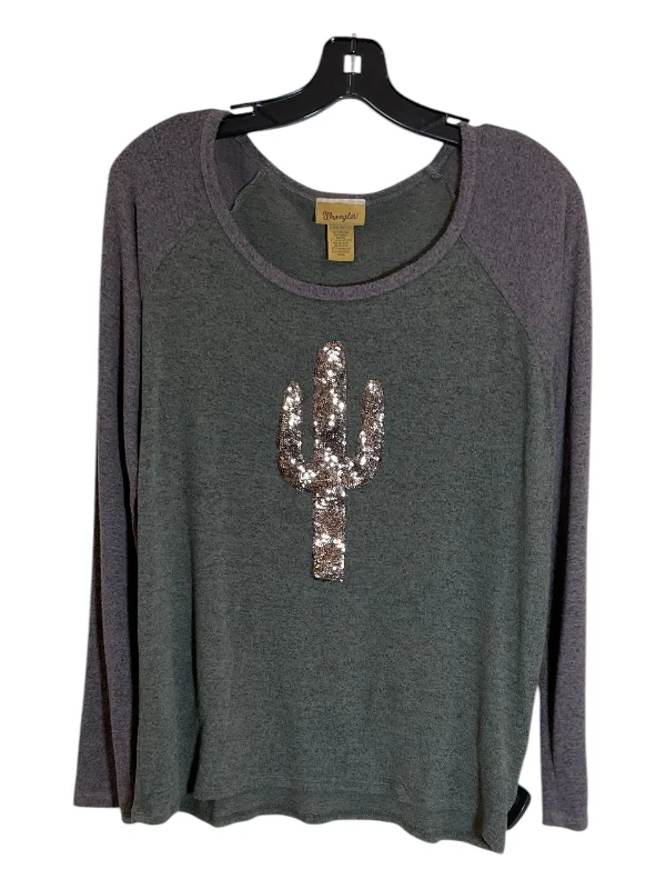 Top Long Sleeve By Wrangler In Green, Size: L