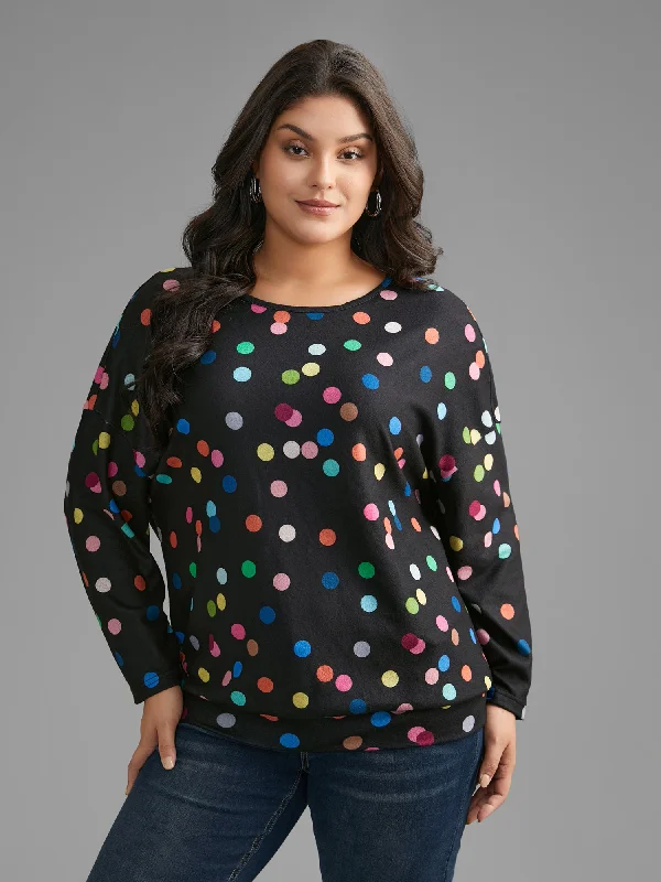 Color Polka Dot Drop Shoulder T-shirt