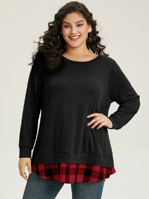 Heather Plaid Patchwork Crew Neck T-shirt