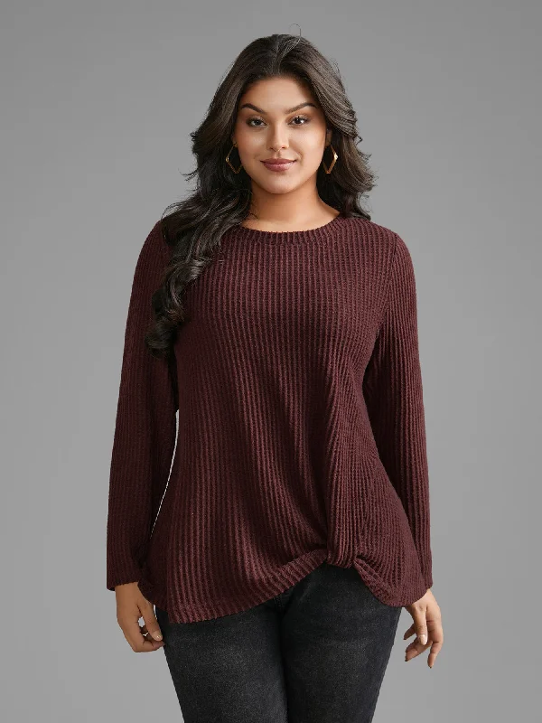 Round Neck Waffle Knit Twist Front T-shirt