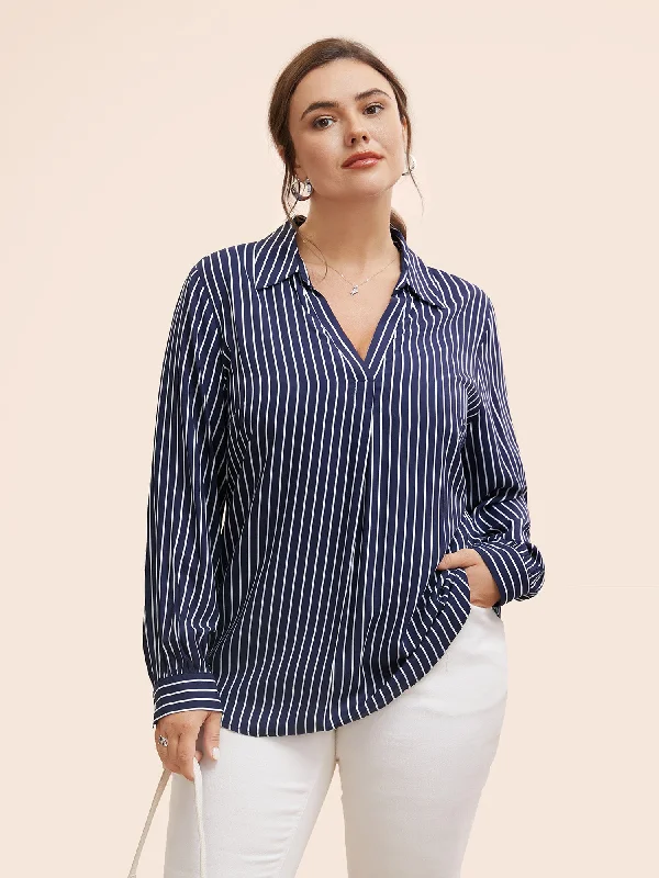 Shirt Collar Striped Button Up Blouse