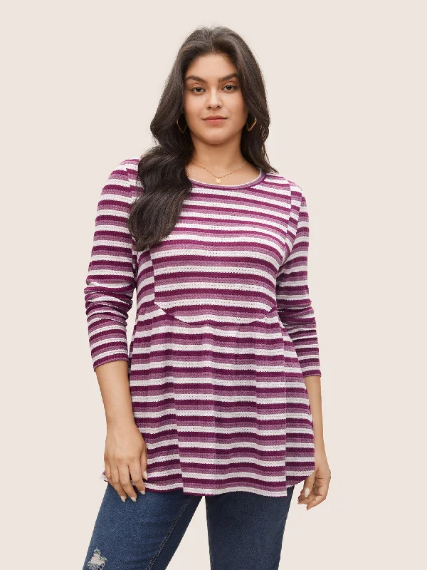 Striped Waffle Knit Crew Neck T-shirt