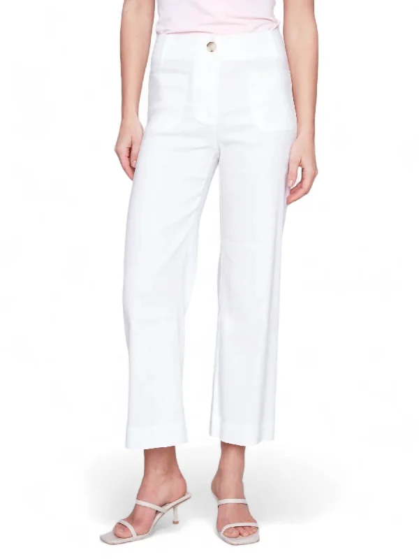 Cropped Linen Blend Straight Leg Pant In White