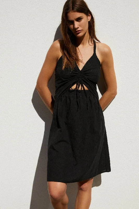 Ponza Ruched Front Cut Out Dress in Black