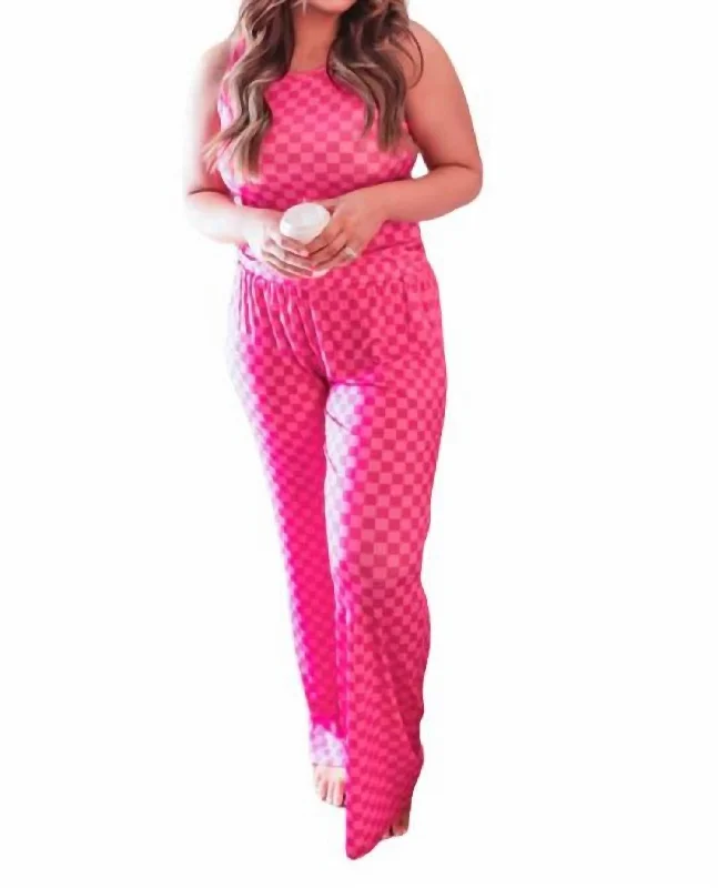 Check Yourself Checkered Lounge Set In Pink