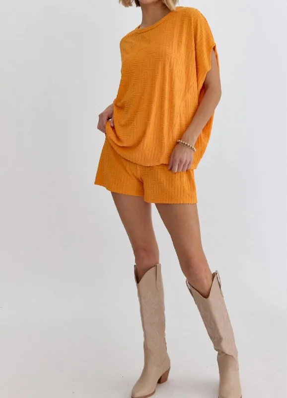 Textured Terry Tee Short Set In Apricot